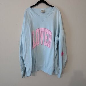 Comfort Colors Light Blue Sweater with Pink Lettering